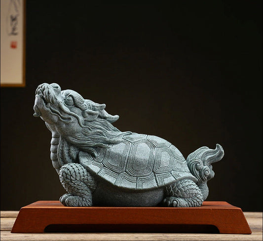 Auspicious Stone Dragon Turtle Sculpture | Fengshui | Home Decor | Office Blessing | Ornament Display