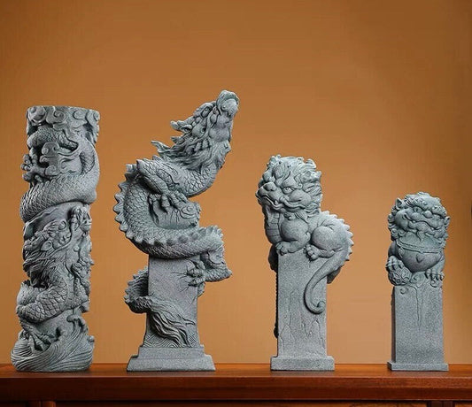 Stone Dragon Sculpture & Statue | Fengshui | Good Fortune and Prosperity | Home and Office Decor | Pi Xiu | Lion | Foo Dogs