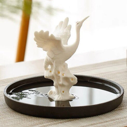 Auspicious Ceramic Crane Bird Sculpture & Statue | Fengshui | Home Decor | Office Blessing | Longevity