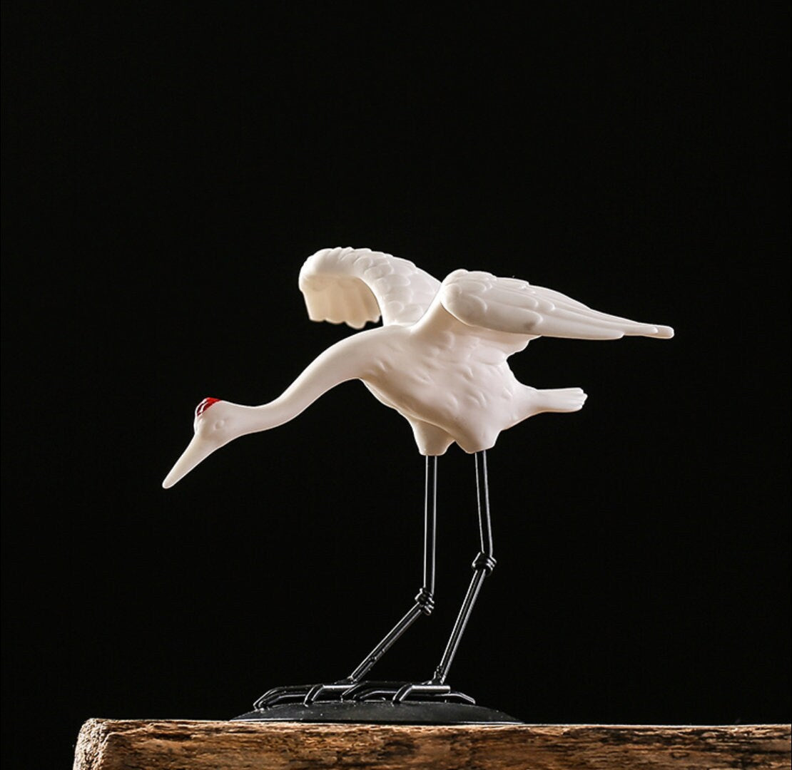 Auspicious Ceramic Flying Crane Bird Sculpture & Statue | Fengshui | Home Decor | Office Blessing | Longevity