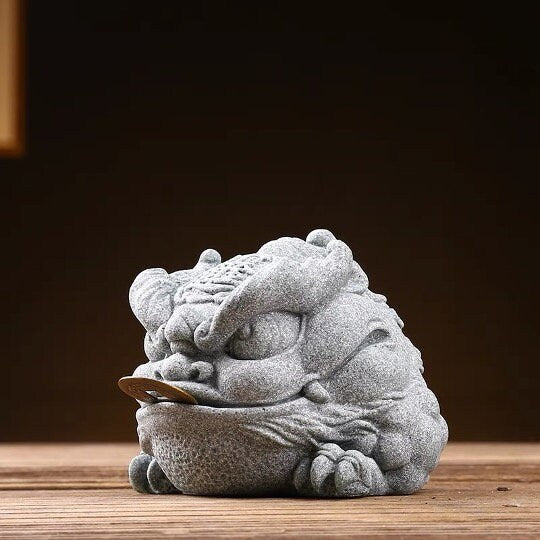 Green Sandstone Jin Chan Toad Sculpture & Statue | Fengshui | Good Fortune and Prosperity | Home and Office Display | Frog