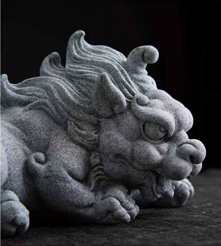 Auspicious Sand Stone Pi Xiu Sculpture & Statue | Fengshui | Good Fortune and Prosperity | Home Decor | Office Blessing