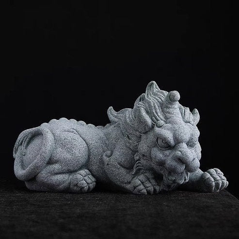 Auspicious Sand Stone Pi Xiu Sculpture & Statue | Fengshui | Good Fortune and Prosperity | Home Decor | Office Blessing