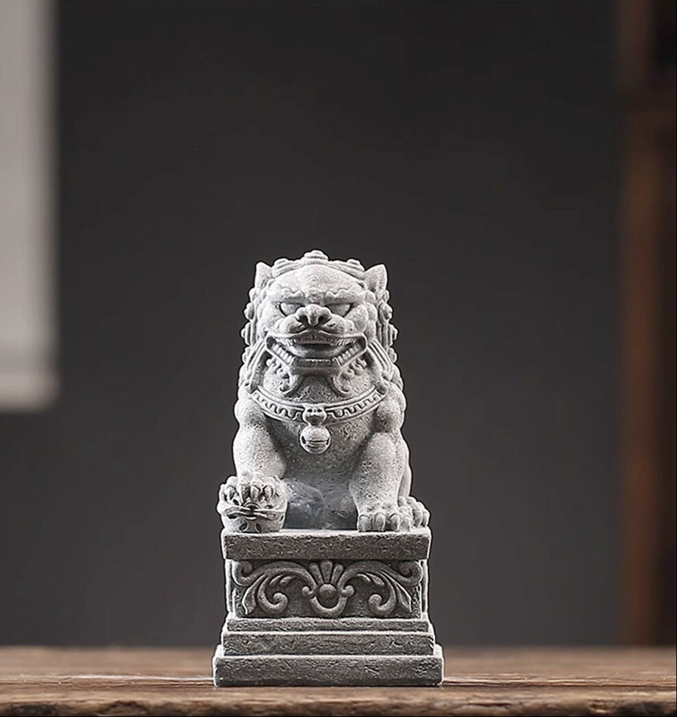 Auspicious Sandstone Foo Dogs Guardian Lion Sculpture & Statue | Fengshui | Home Decor | Office Blessing | Chinese architectural