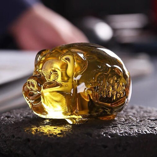 Auspicious Zodiac Glass Ox and Pig Sculpture & Statue | Fengshui | Good Fortune and Prosperity | Home Decor | Office Blessing