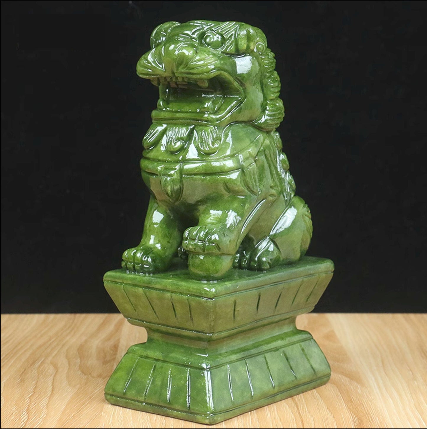 Auspicious Green Color Foo Dogs Guardian Lion Sculpture & Statue | Fengshui | Home Decor | Office Blessing | Chinese architectural