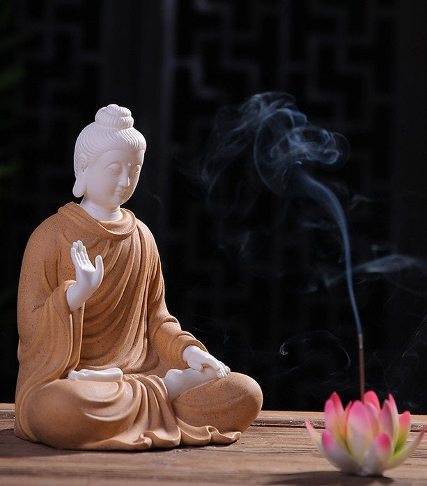 Ceramic Buddha Statue Display | Abhaya Mudra Kasaya | Gift for him or her | Religion and Spiritual | Harmony Peace Serenity | Meditation