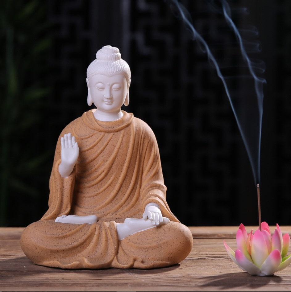 Ceramic Buddha Statue Display | Abhaya Mudra Kasaya | Gift for him or her | Religion and Spiritual | Harmony Peace Serenity | Meditation