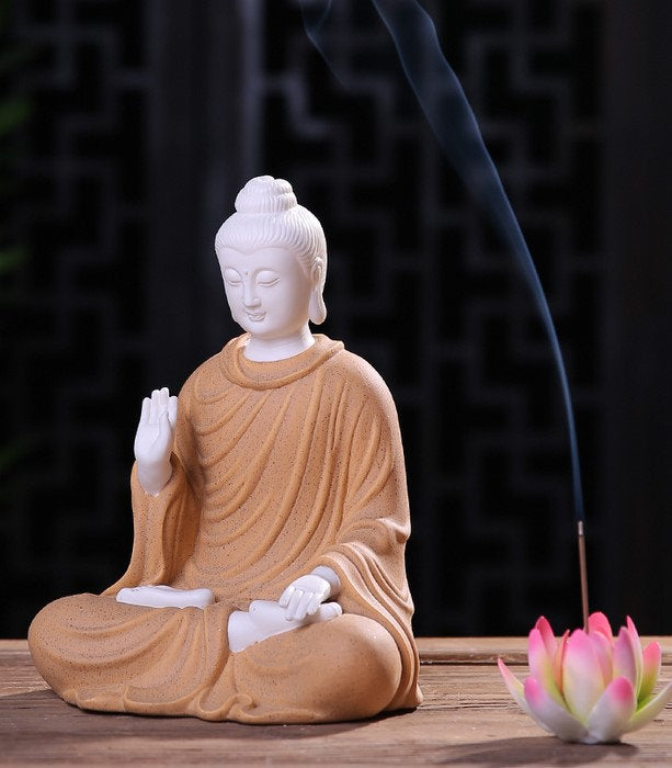 Ceramic Buddha Statue Display | Abhaya Mudra Kasaya | Gift for him or her | Religion and Spiritual | Harmony Peace Serenity | Meditation