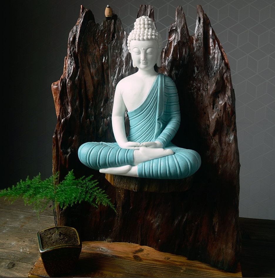 Ceramic Blue Shayamuni Buddha Statue| Dhyana Mudra | Gift for him or her | Religion and Spiritual | Harmony Peace Serenity | Meditation
