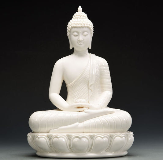 Ceramic White Shakyamuni Buddha Statue | Dhyana Mudra | Gift for him or her | Religion and Spiritual | Harmony Peace Serenity | Meditation