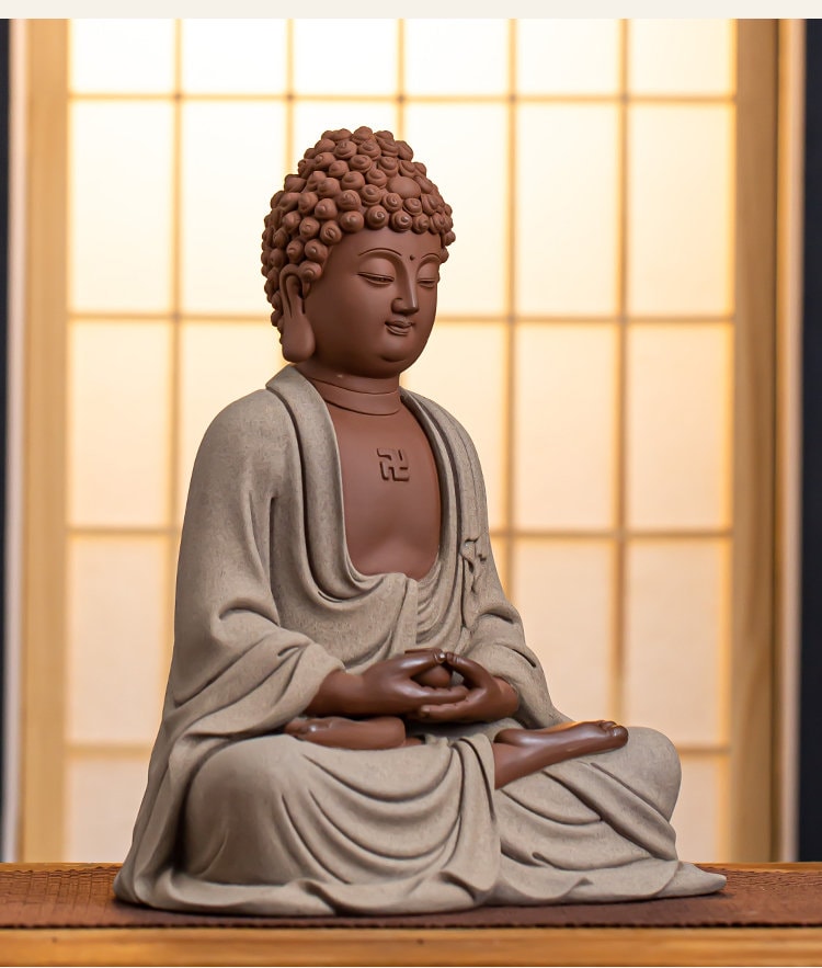 Handmade Ceramic Sakyamuni Amitabha Medicine Buddha Statue | Buddha Statue | Meditation | Dhyana Mudra | Abhaya Mudra | Buddha Decor