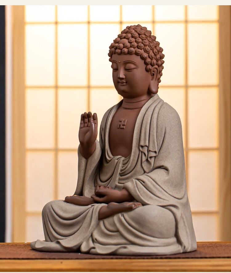 Handmade Ceramic Sakyamuni Amitabha Medicine Buddha Statue | Buddha Statue | Meditation | Dhyana Mudra | Abhaya Mudra | Buddha Decor