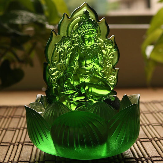 Handmade Green Tara Buddha Statue with Tealight Candle Holder | Bodhisattva Tara