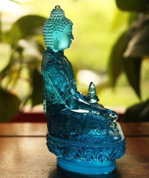 Liu Li Buddha Statue, Medicine Buddha, Bhalsajyaguru | Gift for him or her | Liu li Glass Sculputre Ornaments | Religion
