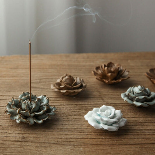 Handmade Meditation Porcelain Lotus Incense Stick Holder and Burner | Serenity Tranquility Calmness | Gift for him or her
