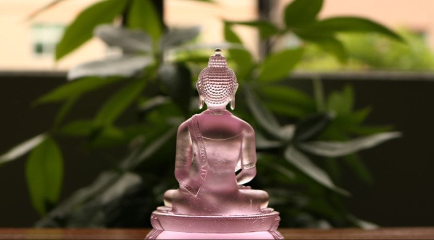 Liu li Glass Pink Buddha Statue | Gift for him or her | Ornaments and Sculpture | Religion | Meditation | Calm Serenity | Dhyana Mudra