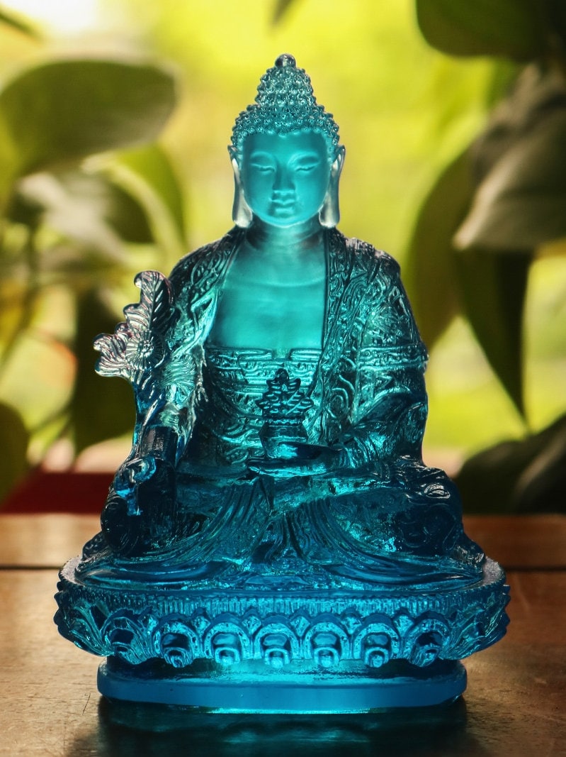 Liu Li Buddha Statue, Medicine Buddha, Bhalsajyaguru | Gift for him or her | Liu li Glass Sculputre Ornaments | Religion
