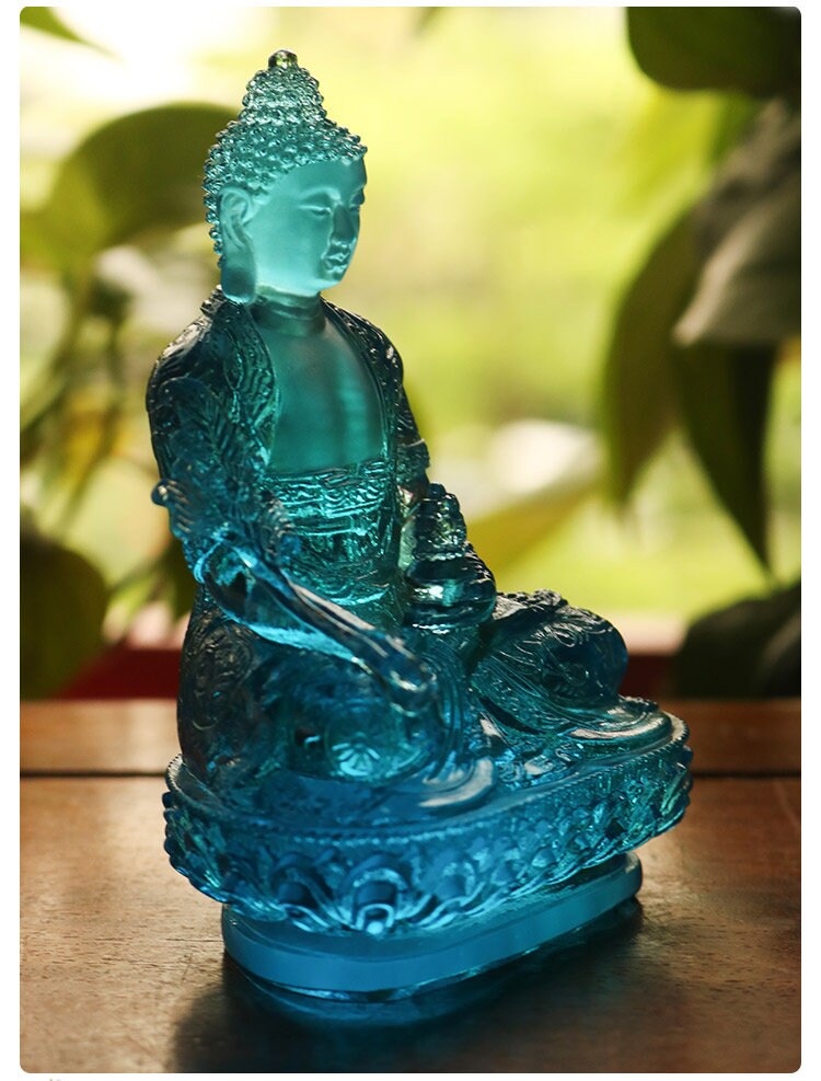 Liu Li Buddha Statue, Medicine Buddha, Bhalsajyaguru | Gift for him or her | Liu li Glass Sculputre Ornaments | Religion