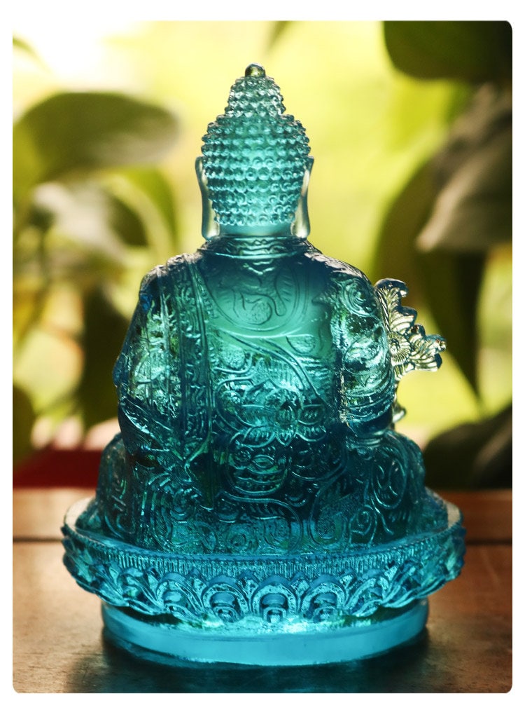 Liu Li Buddha Statue, Medicine Buddha, Bhalsajyaguru | Gift for him or her | Liu li Glass Sculputre Ornaments | Religion