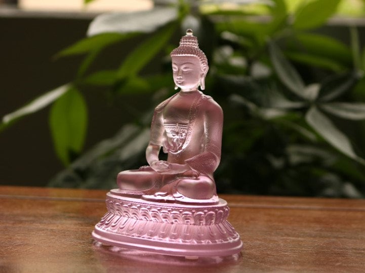 Liu li Glass Pink Buddha Statue | Gift for him or her | Ornaments and Sculpture | Religion | Meditation | Calm Serenity | Dhyana Mudra