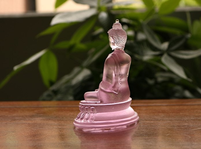 Liu li Glass Pink Buddha Statue | Gift for him or her | Ornaments and Sculpture | Religion | Meditation | Calm Serenity | Dhyana Mudra