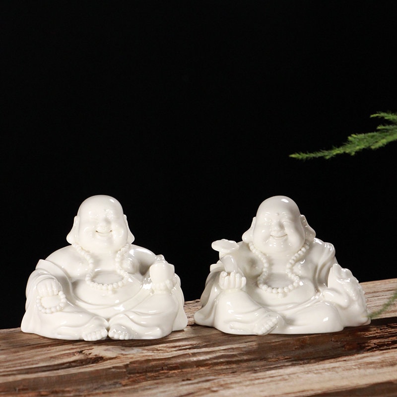 Handmade Ceramic White Laughing Budda Statue Ornamanet | Spiritual Religion | Gifting for him or her | Good luck and Happiness