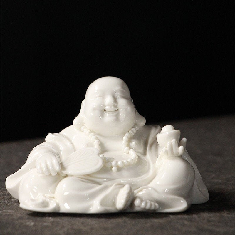 Handmade Ceramic White Laughing Budda Statue Ornamanet | Spiritual Religion | Gifting for him or her | Good luck and Happiness