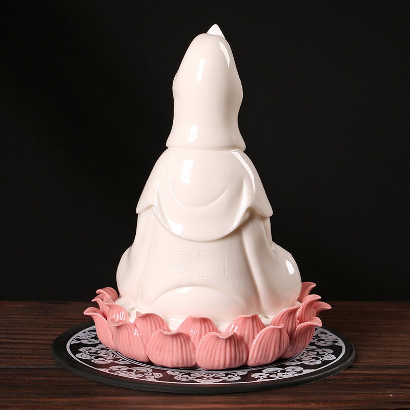 Handmade Guan Yin Buddha Statue with Pink Lotus | Spiritual Religion | Gifting for him or her | Goddess of Compassion