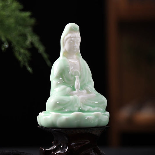 Meditation Handmade Jade Color Guan Yin Statue and Ornament | Gifting for him or her | Home Decoration | Buddha Statue
