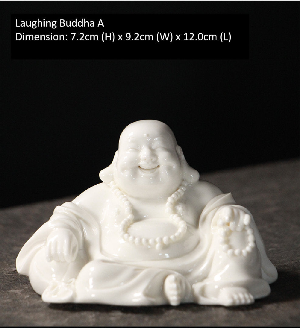 Handmade Ceramic White Laughing Budda Statue Ornamanet | Spiritual Religion | Gifting for him or her | Good luck and Happiness