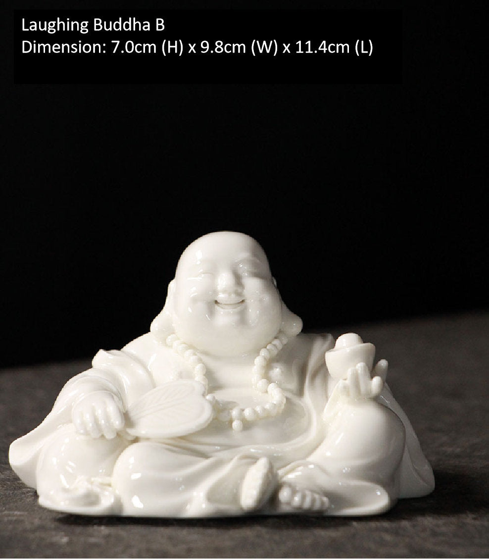 Handmade Ceramic White Laughing Budda Statue Ornamanet | Spiritual Religion | Gifting for him or her | Good luck and Happiness
