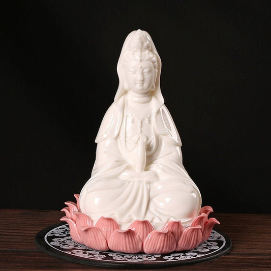 Handmade Guan Yin Buddha Statue with Pink Lotus | Spiritual Religion | Gifting for him or her | Goddess of Compassion