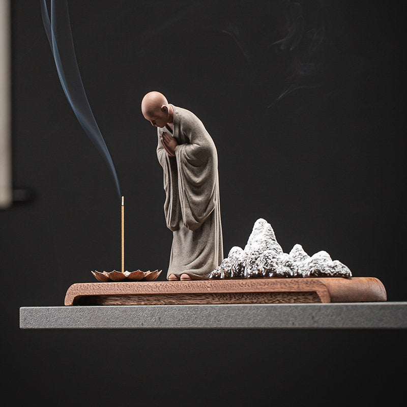Monk Praying Meditation Lotus Incense Stick Holder | Peace Serenity Tranquility Calmness | Home Decoration | Office Ornaments