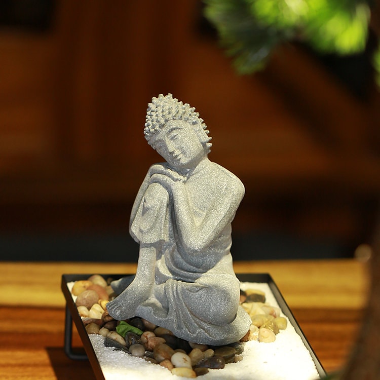 Handmade Sandstone Buddha Statue Ornament | Garden Outdoor Living Room Study Room Home Decoration | Meditation