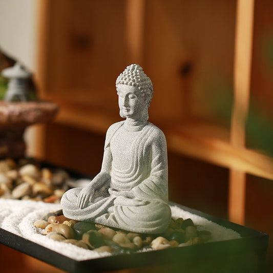Handmade Sandstone Buddha Statue Ornament | Garden Outdoor Living Room Study Room Home Decoration | Meditation