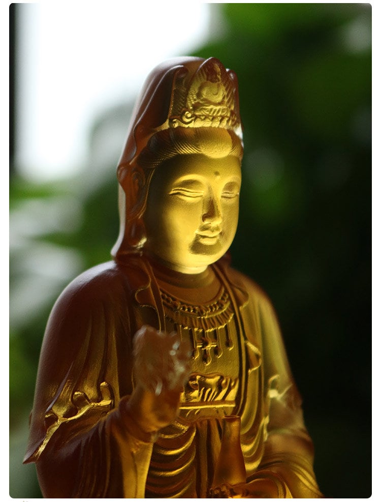 Liu Li Guan Yin Statue Ornament | Spiritual Religion | Gifting for him or her | Goddess of Compassion | Buddha Decoration | Orange Crystal