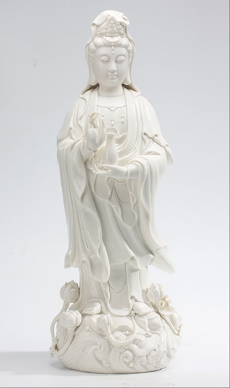 White Porcelain Standing Bodhisattva  Guan Yin | Buddha Statue Ornament | Mindful Gift | Meditation | Goddess of Compassion