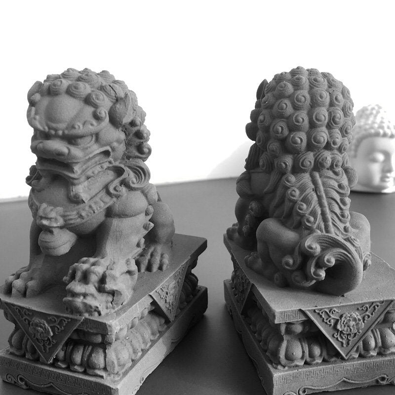 Imperial Guardian Lion Cement Statue | Home Decoration and Display | Stone Lion | Auspicious Blessing Lion | Chinese Architectural Ornament