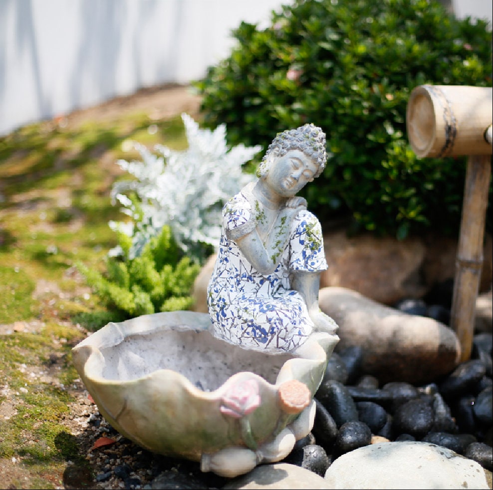 Handmade Resting Buddha Statue and Large Planter Decoration | Outdoor Garden Ornament  | Spiritual and Religion | Meditation