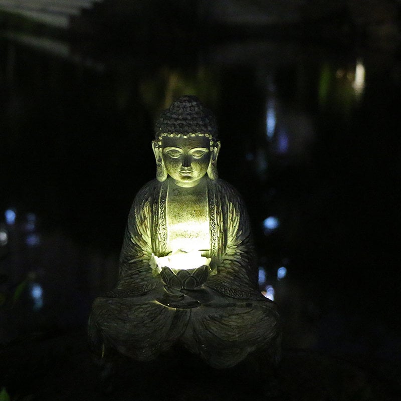 Meditation Buddha Statue with Lotus Lighting | Dhyana Mudra | Outdoor Garden Display Ornament Decoration | Solar Energy | Gifts