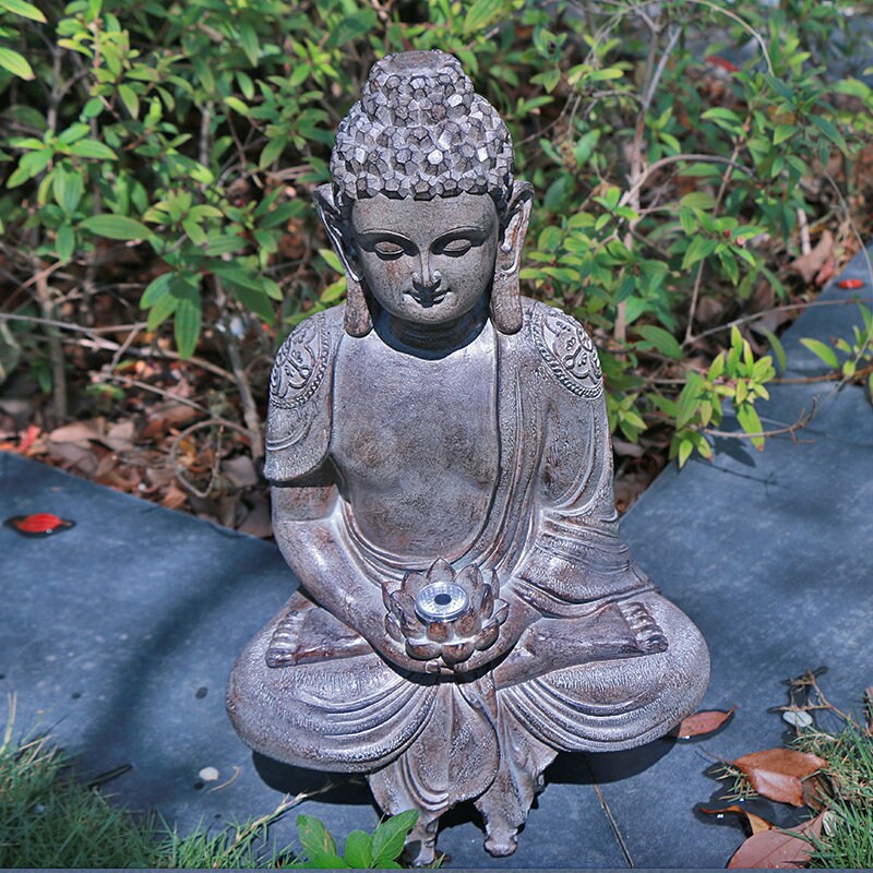 Meditation Buddha Statue with Lotus Lighting | Dhyana Mudra | Outdoor Garden Display Ornament Decoration | Solar Energy | Gifts