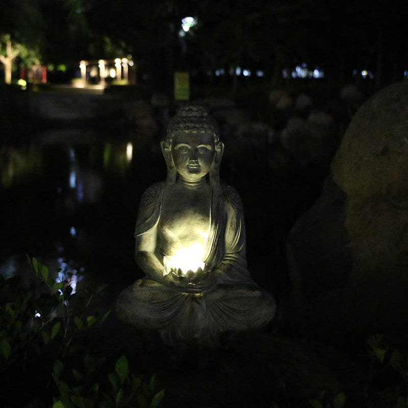 Meditation Buddha Statue with Lotus Lighting | Dhyana Mudra | Outdoor Garden Display Ornament Decoration | Solar Energy | Gifts