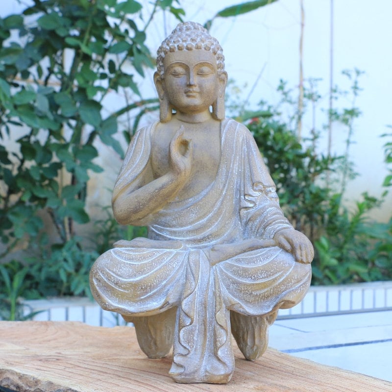 Handmade Abhaya Mudra Buddha Statue Decoration | Outdoor Garden | Aquarium Display | Meditation | House Warming Gift
