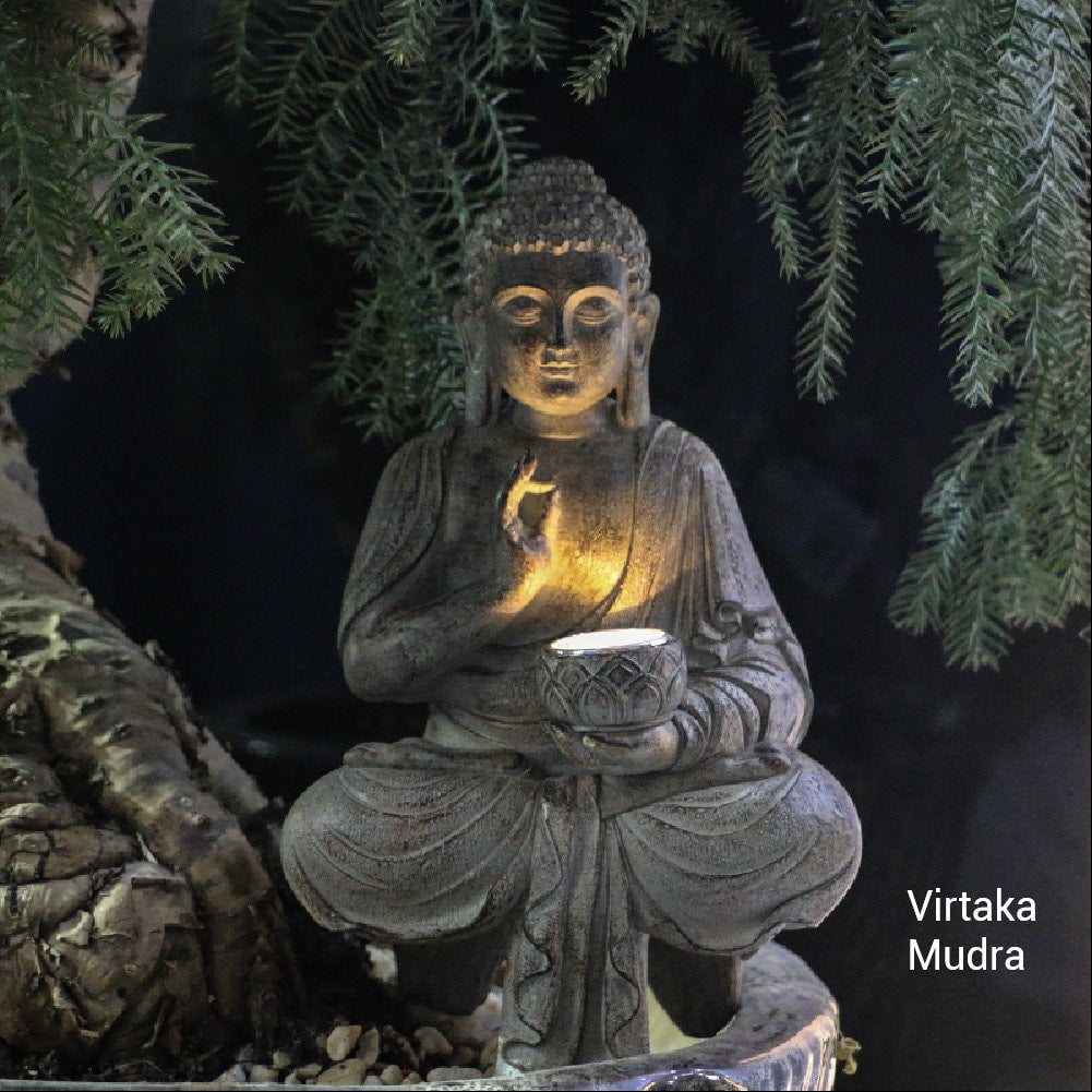 Meditation Buddha Statue with Lotus Lighting | Dhyana Mudra | Outdoor Garden Display Ornament Decoration | Solar Energy | Gifts