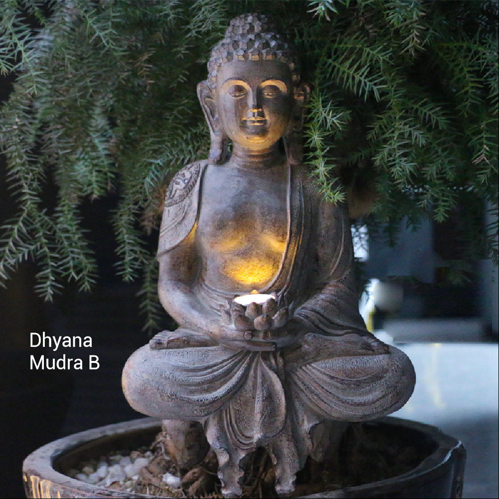 Meditation Buddha Statue with Lotus Lighting | Dhyana Mudra | Outdoor Garden Display Ornament Decoration | Solar Energy | Gifts