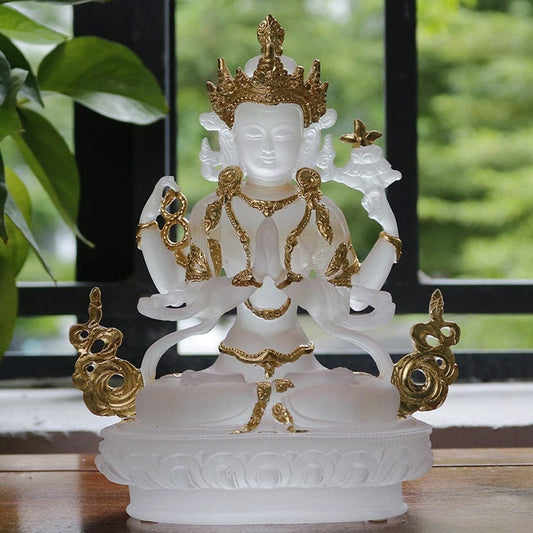 Liu Li Four Arm Guan Yin Statue | Spiritual Religion | Gifting for him or her | Goddess of Compassion | Crystal Art | Buddha Decoration