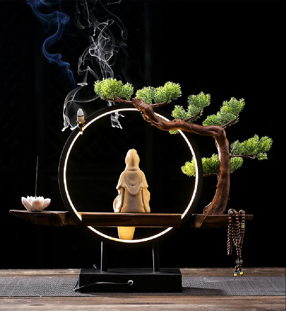 Porcelain Guan Yin Statue Decorative Set with LED light | Buddha Statue | Kuan Yin Quan Yin | Meditation | Home Decoration | Incense Burner