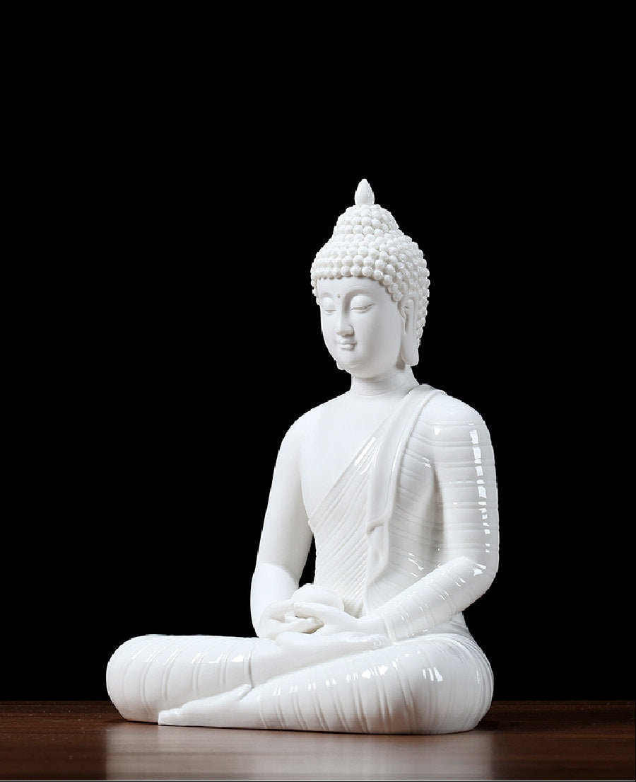 Porcelain Gautama Buddha Statue Decorative Set with LED light | Buddha Statue | Shakyamuni Buddha | Meditation | Incense Burner