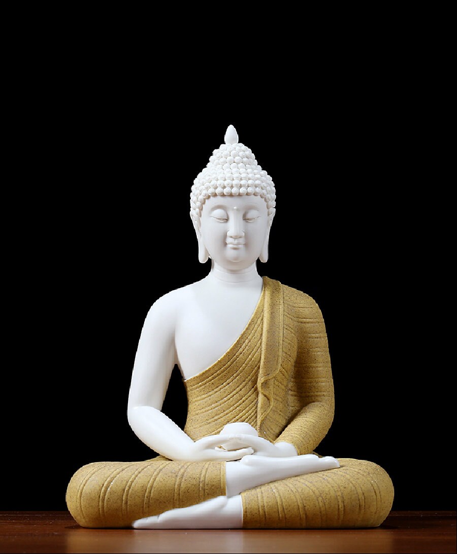 Porcelain Gautama Buddha Statue Decorative Set with LED light | Buddha Statue | Shakyamuni Buddha | Meditation | Incense Burner